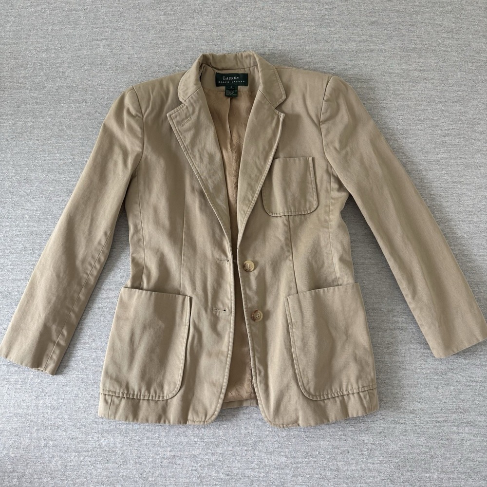 Lauren Ralph Lauren Womens Blazer  Size 4 Tan 100% Cotton Tailored Career Jacket